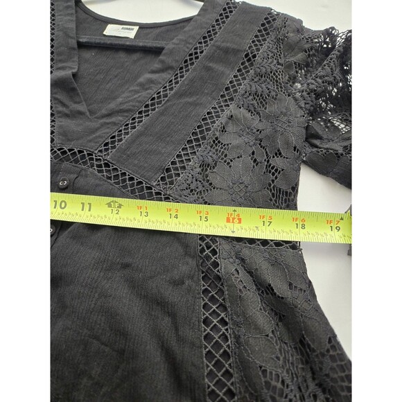 Rumor Babydoll Mini Dress Shirt Lace SZ 12  Black Bell Sleeve Y2k Whimsical Goth - Picture 6 of 16